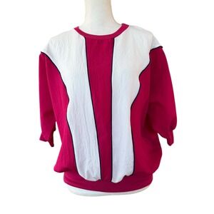 Vintage‎ Cortiva Magenta Pink Colorblock Batwing Sweatshirt Made in USA Large